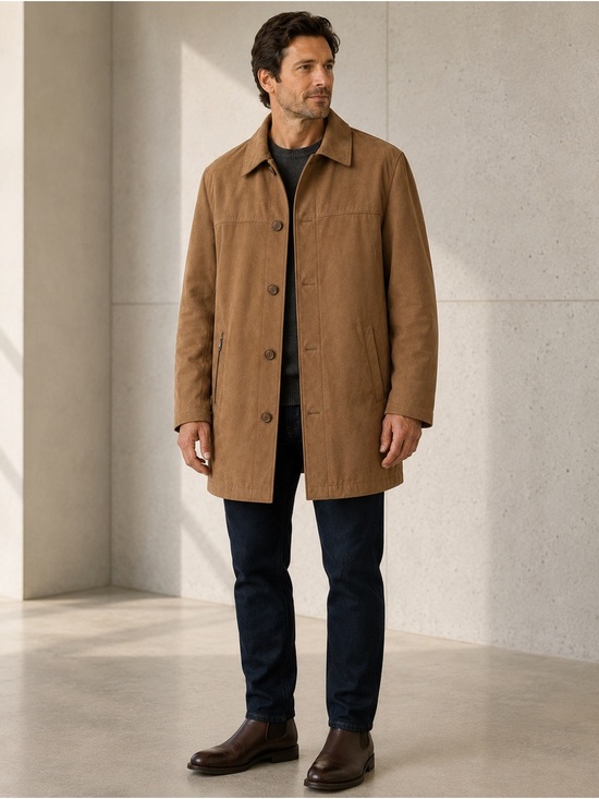 Calvin Klein Other - Calvin Klein Faux Suede Water Repellent Car Coat Wool Lined Tan 46 Long NWT